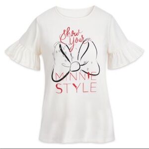 Disney Exclusive Minnie Mouse Bow Short Sleeve Shirt Graphic Design New